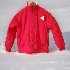 90s FERA Puffer Ski Snow Hiking Cycling Jacket Red w/WH Triangle Women Sz 12 Vtg